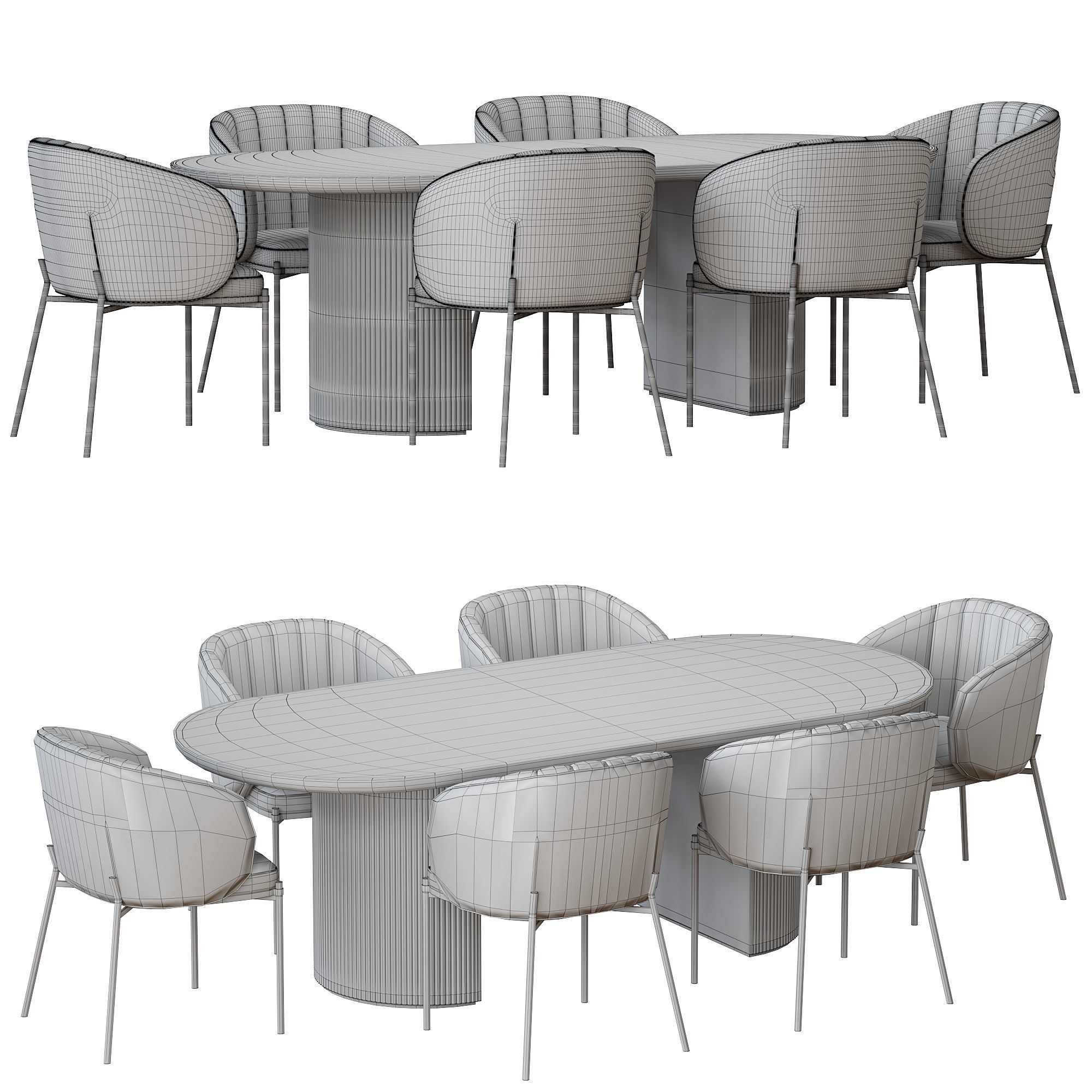Shell Back dining chair and Moon Table 3D model_10