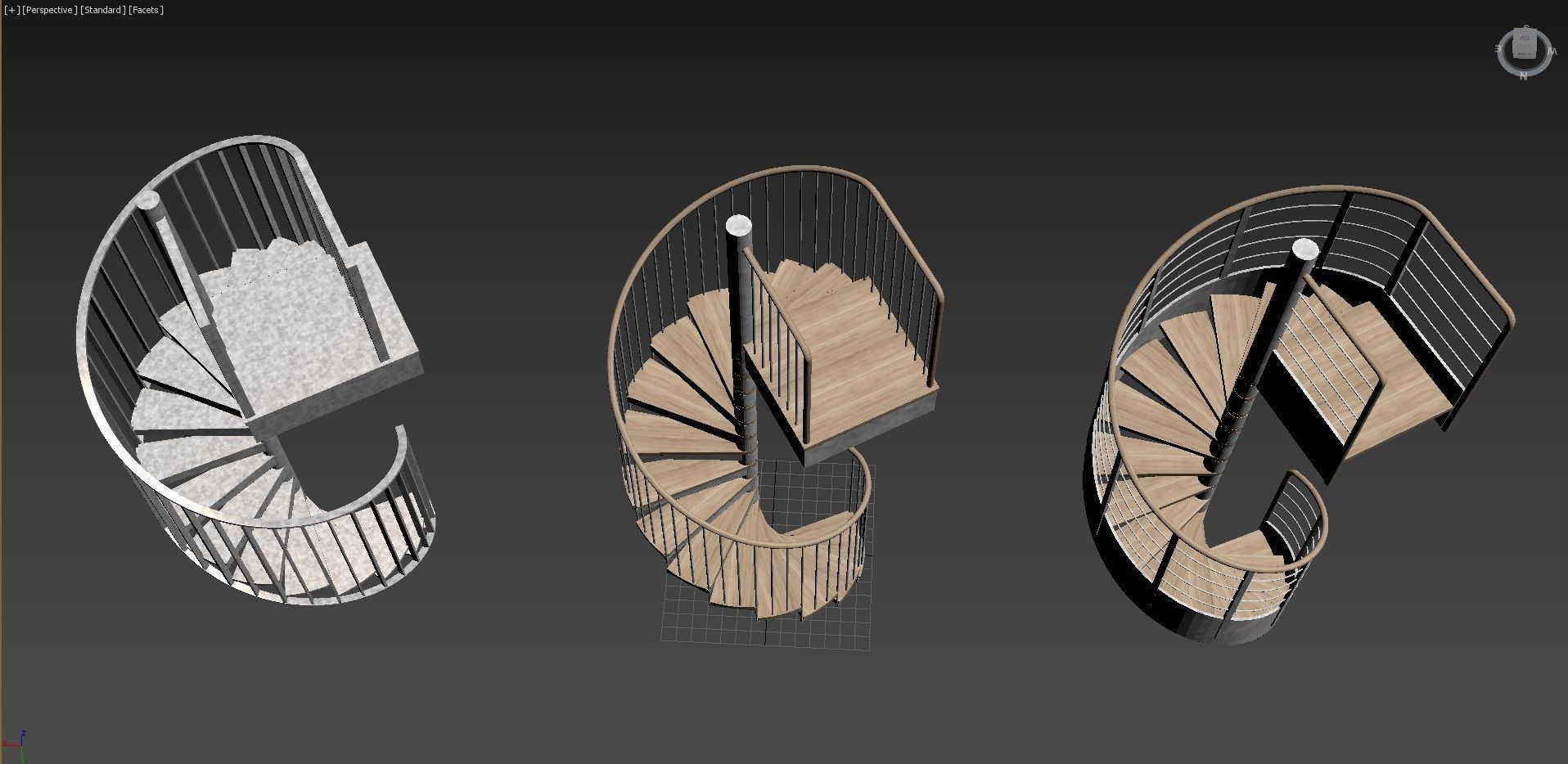 Set of spiral staircases 3D model_9