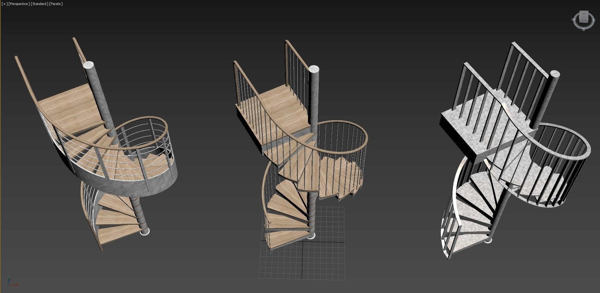 Set of spiral staircases 3D model_8