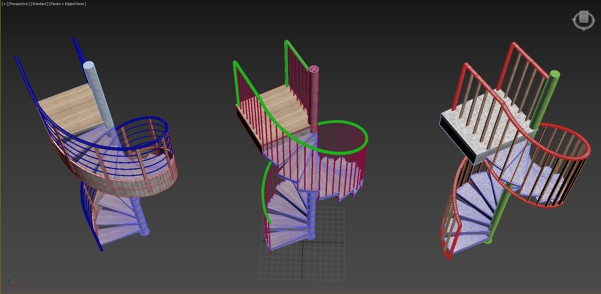 Set of spiral staircases 3D model_13