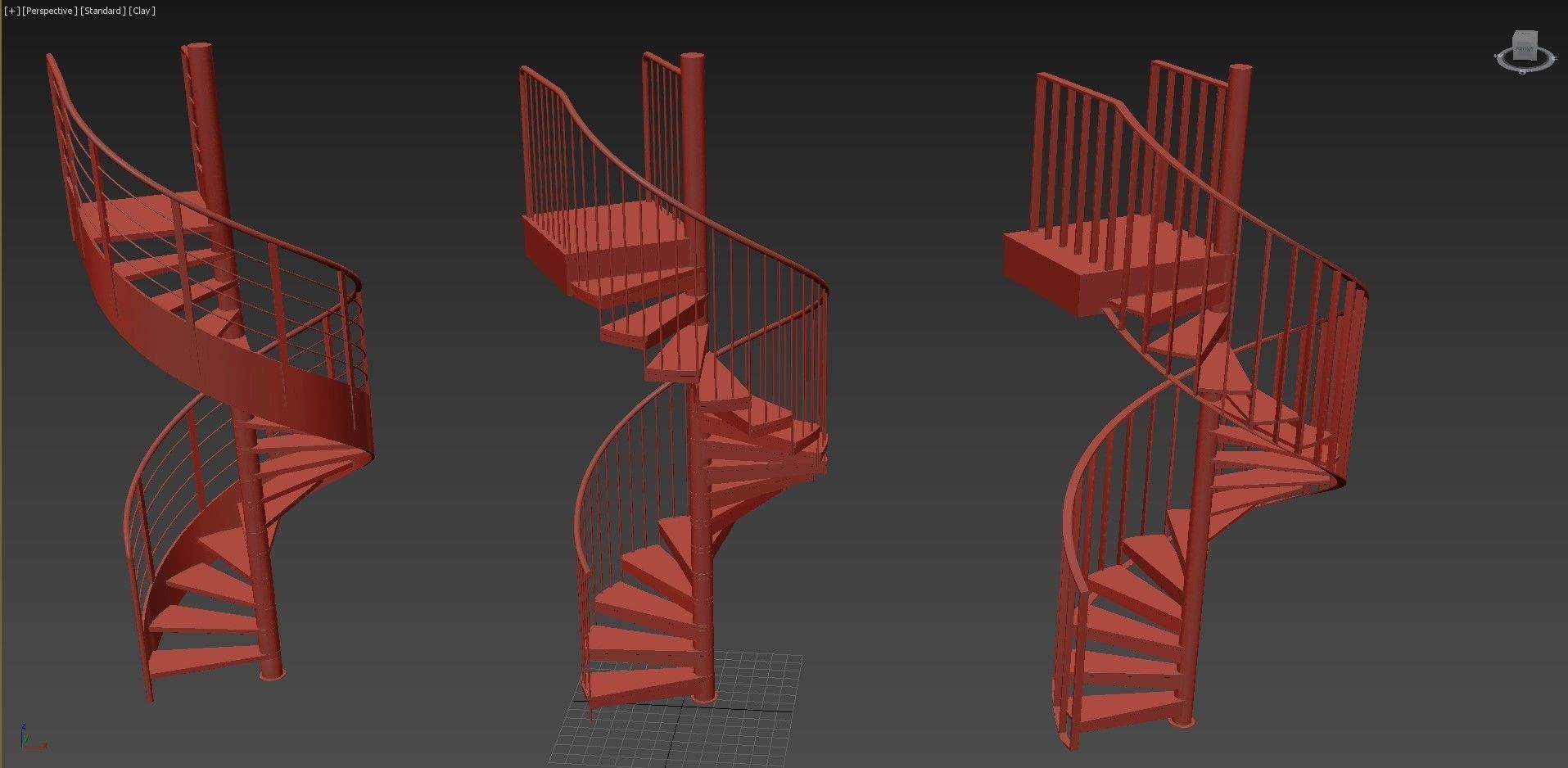 Set of spiral staircases 3D model_4