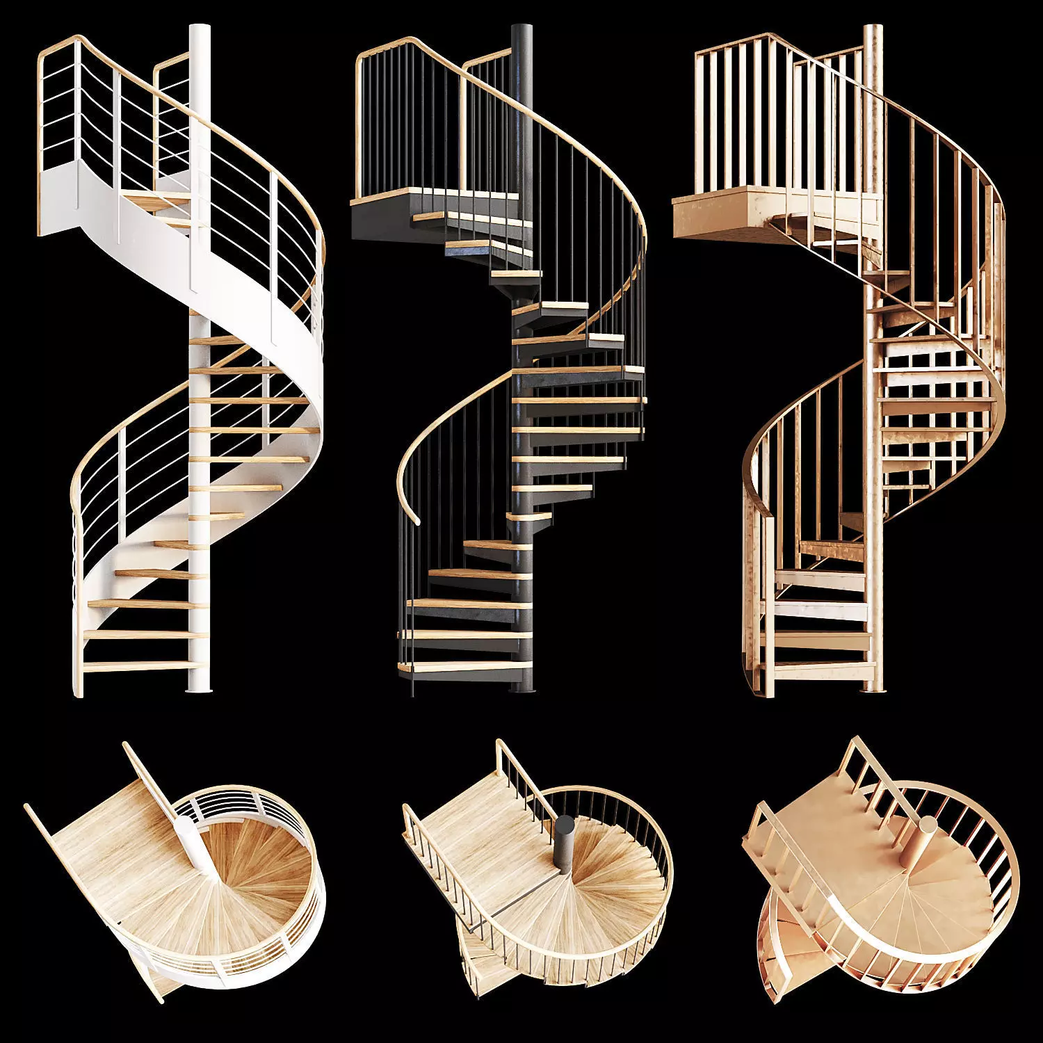 Set of spiral staircases 3D model_0