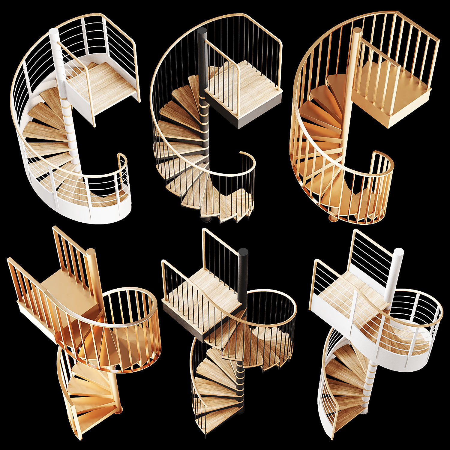 Set of spiral staircases 3D model_1