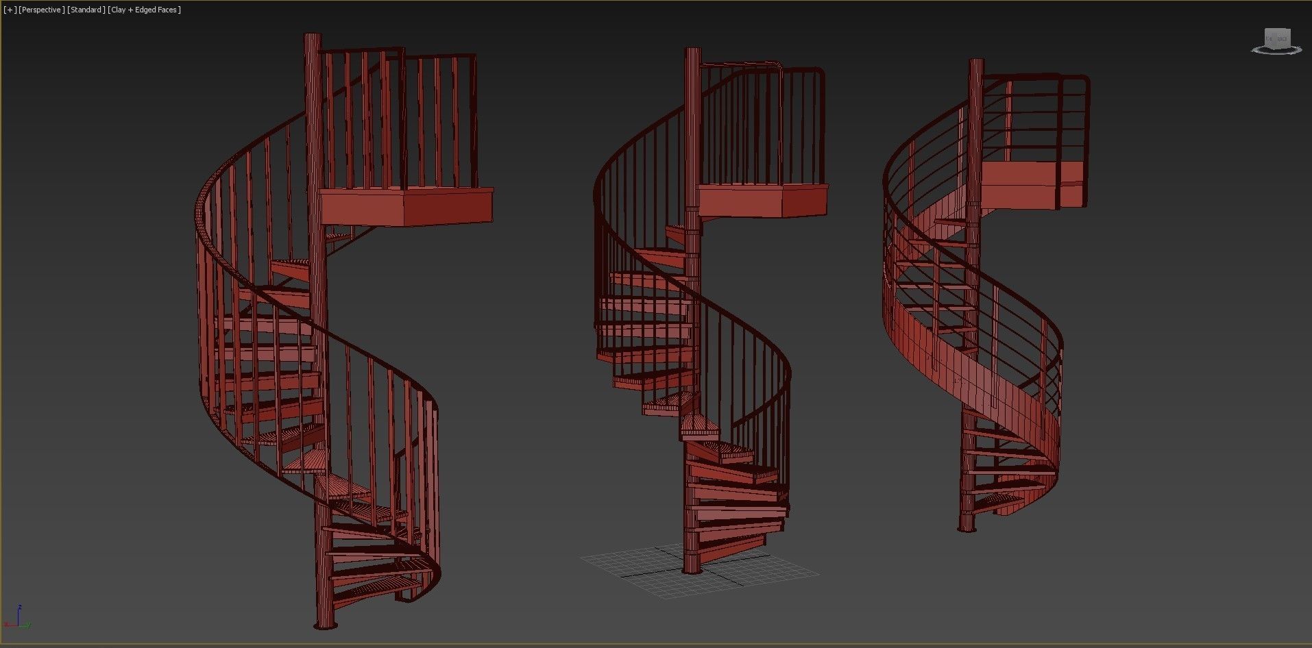 Set of spiral staircases 3D model_3