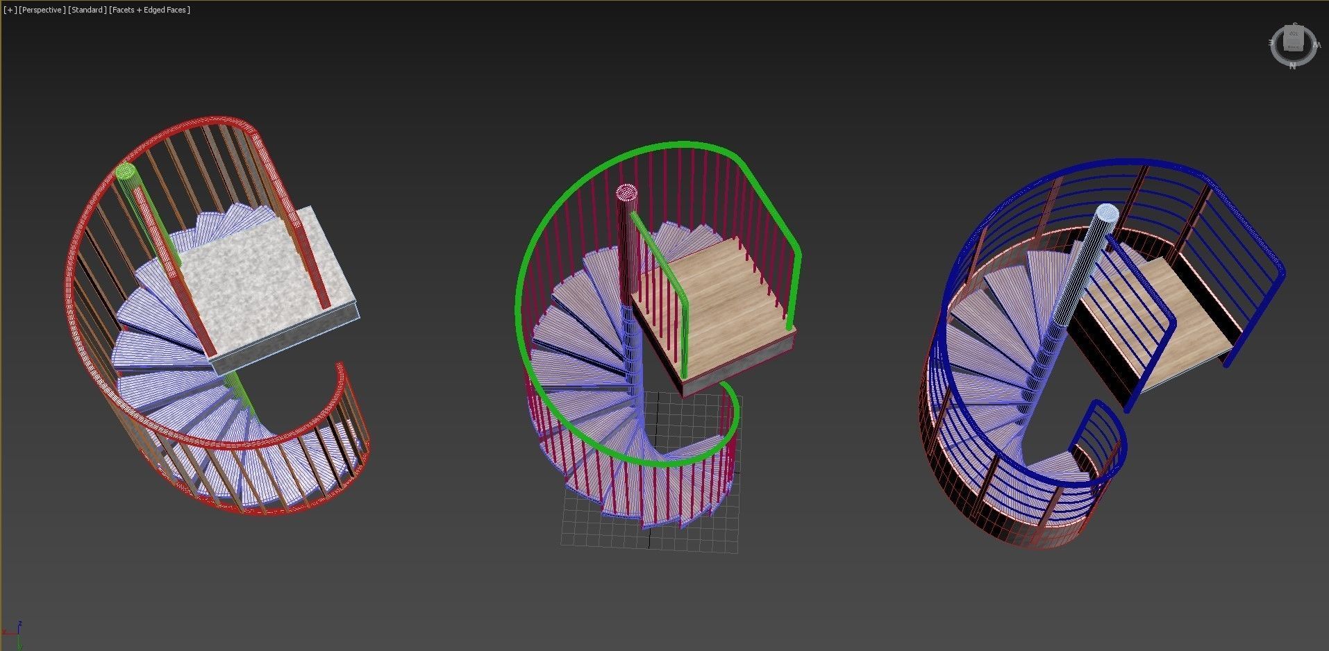 Set of spiral staircases 3D model_14