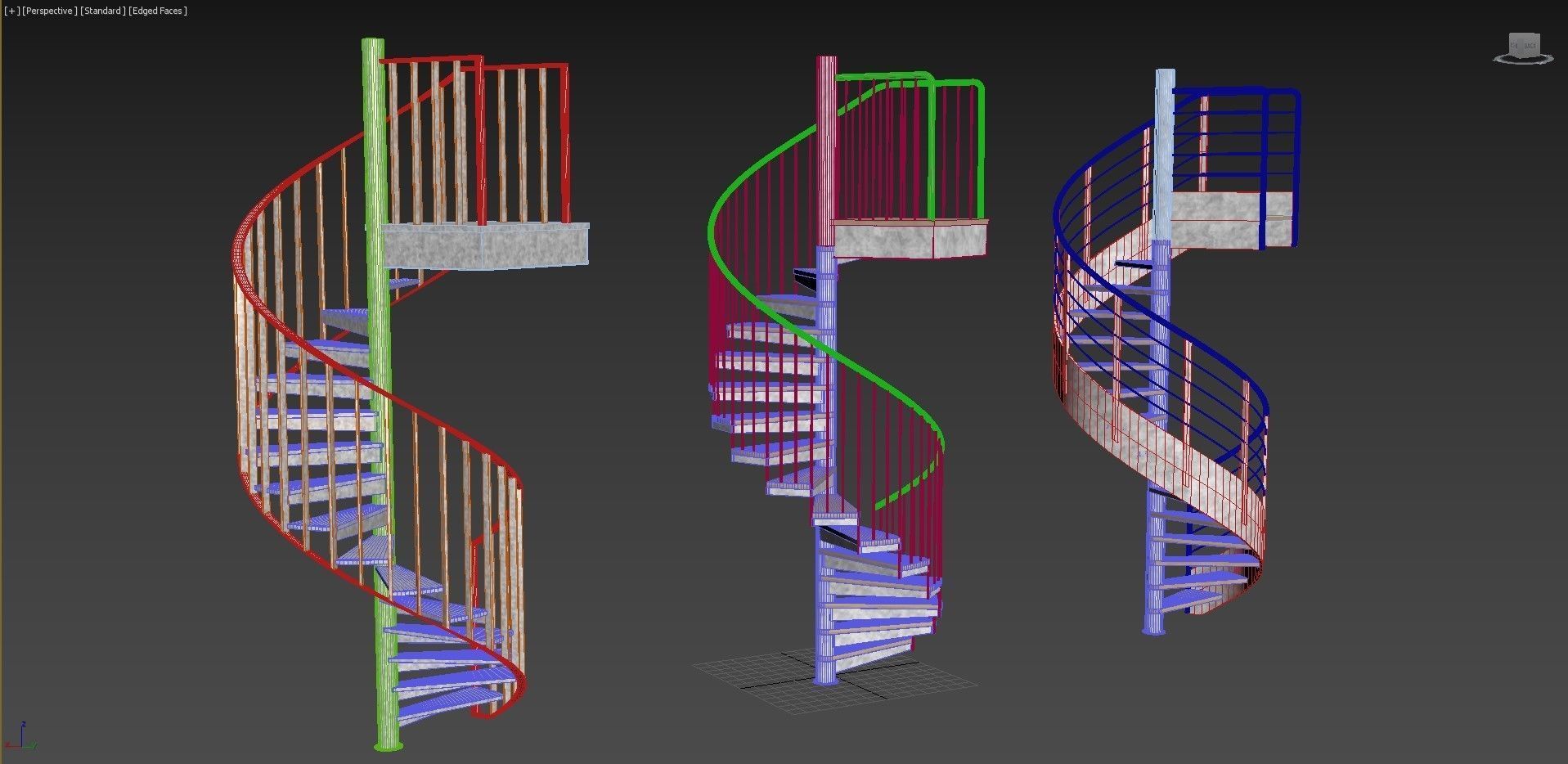Set of spiral staircases 3D model_12
