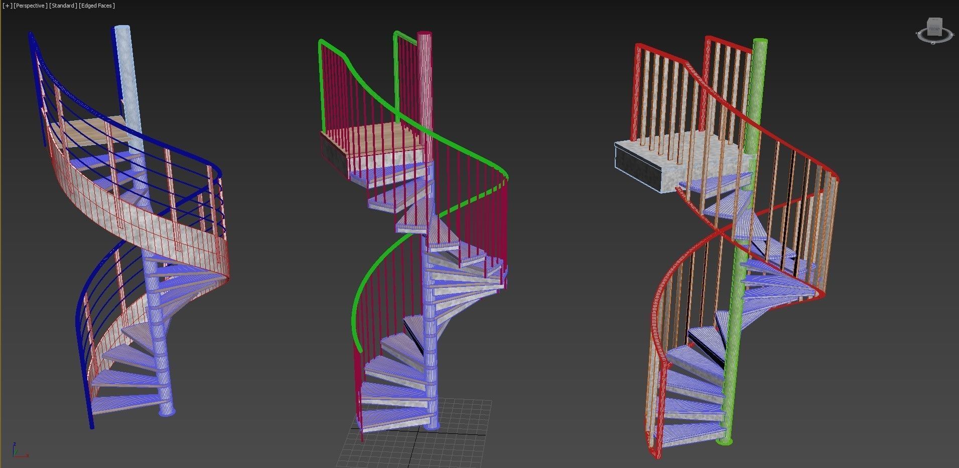 Set of spiral staircases 3D model_11