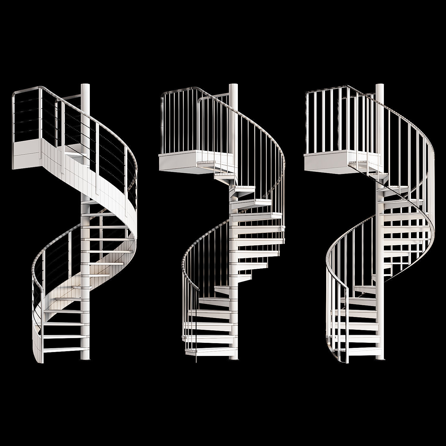 Set of spiral staircases 3D model_2