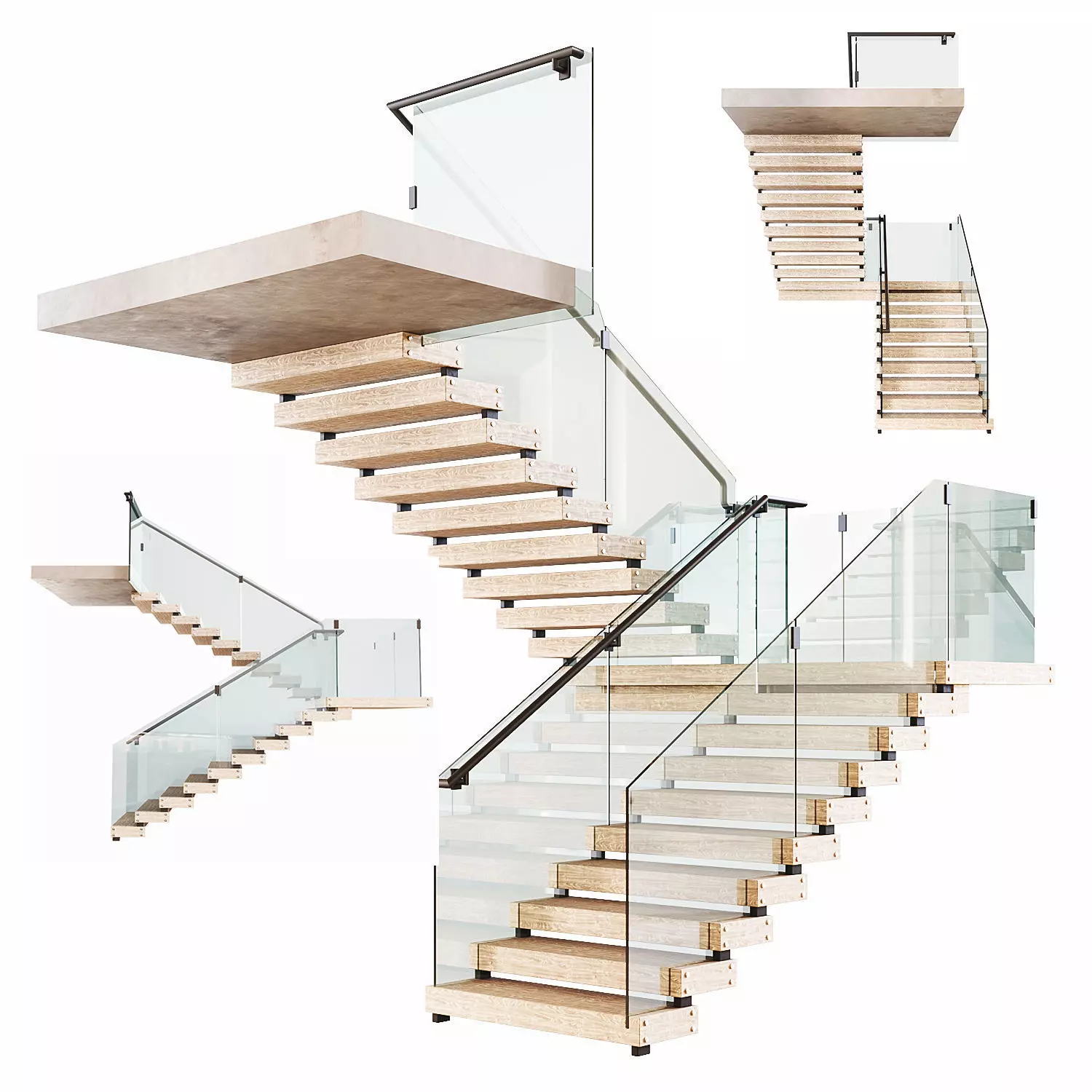 Stair modern staircase with glass railings 3D model