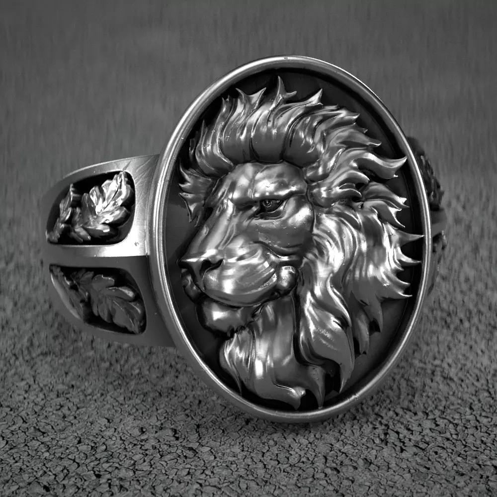 Lion-ring4 silver ring with lion head 3D print model_0