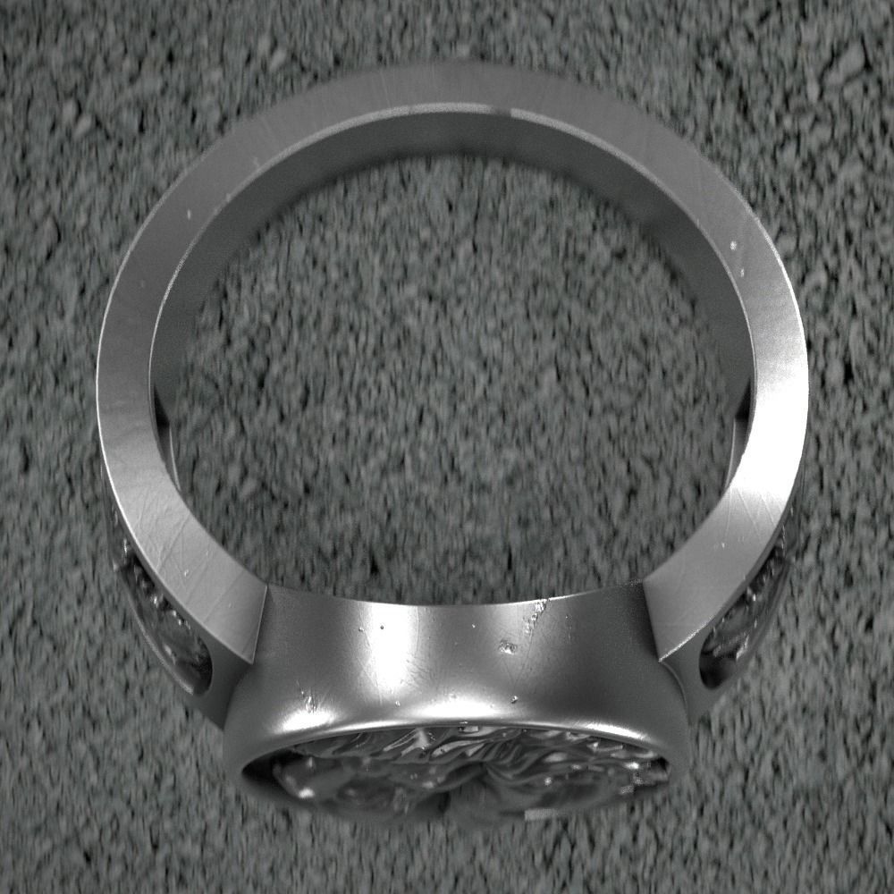 Lion-ring4 silver ring with lion head 3D print model_2