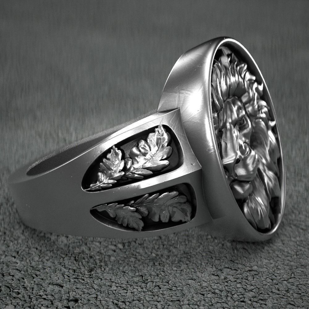 Lion-ring4 silver ring with lion head 3D print model_1