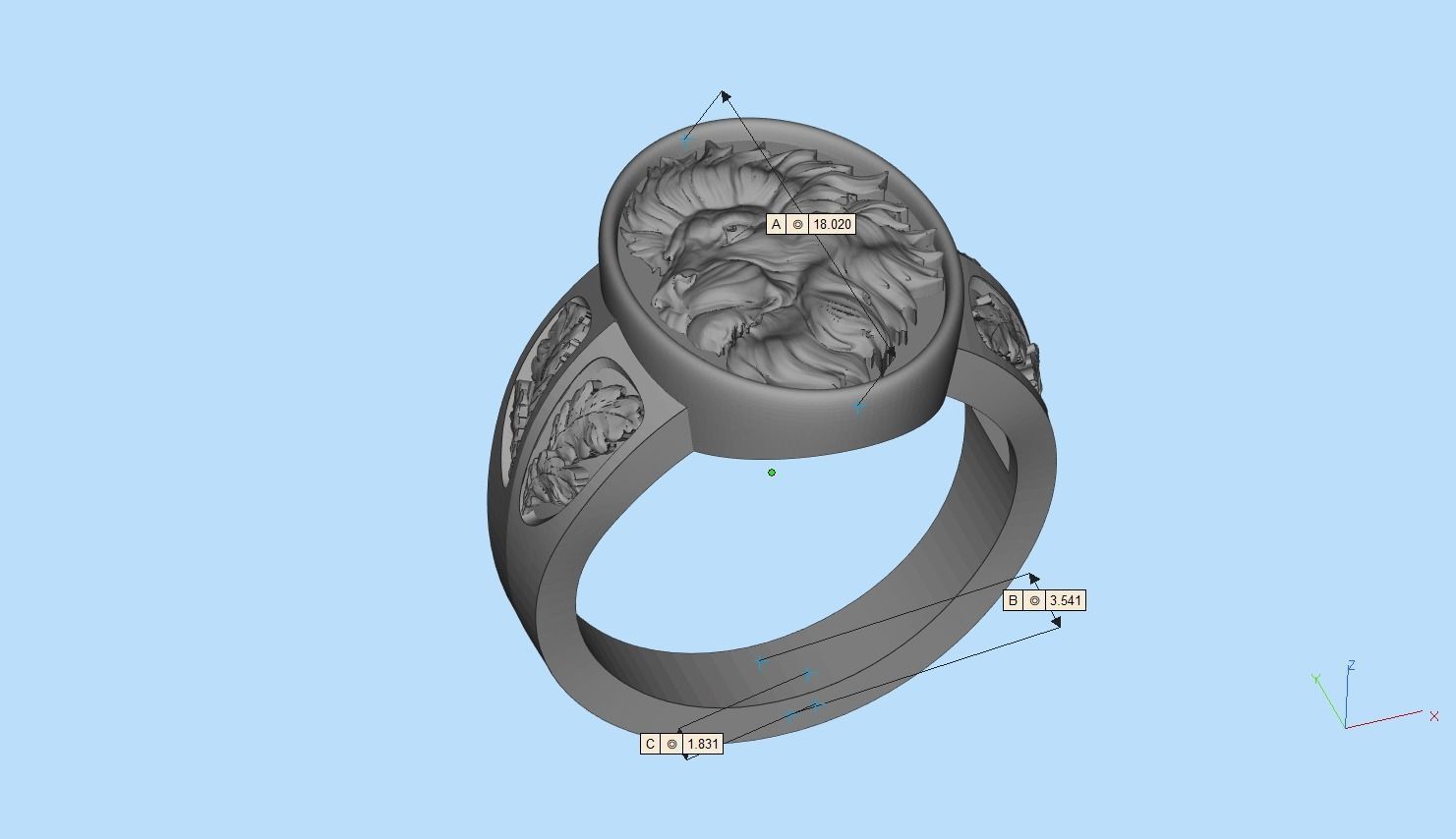 Lion-ring4 silver ring with lion head 3D print model_3