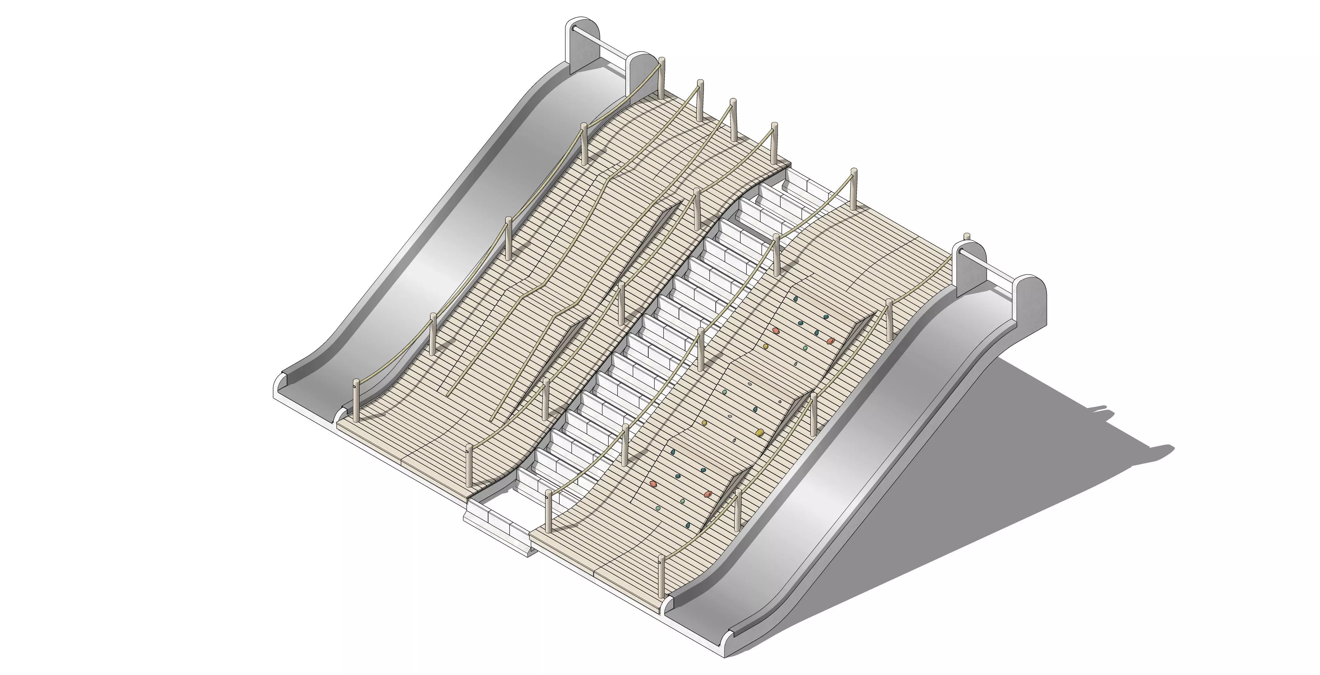Childrens Playground with Two Slides and Ropes 3D model_0