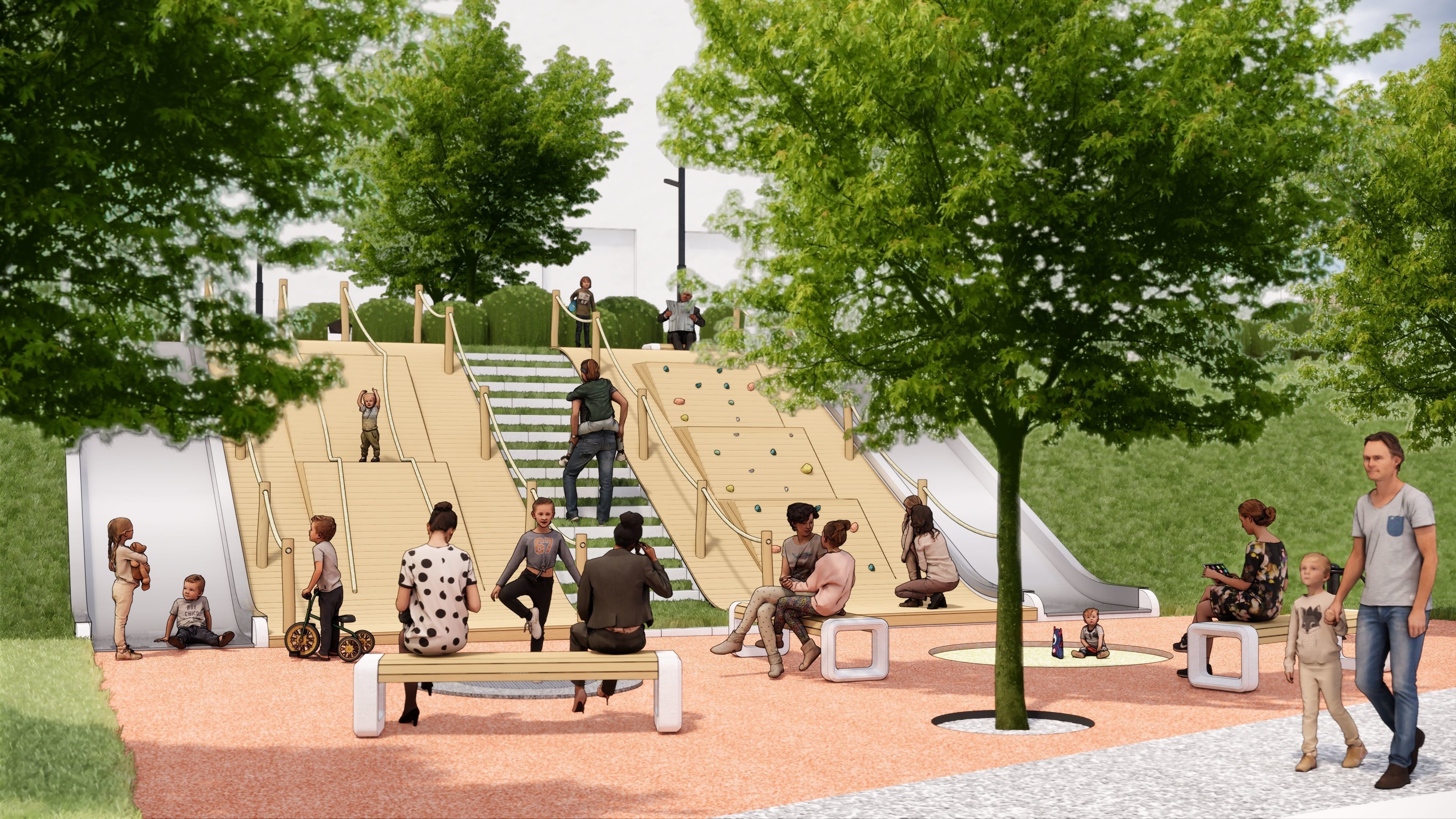 Childrens Playground with Two Slides and Ropes 3D model_2