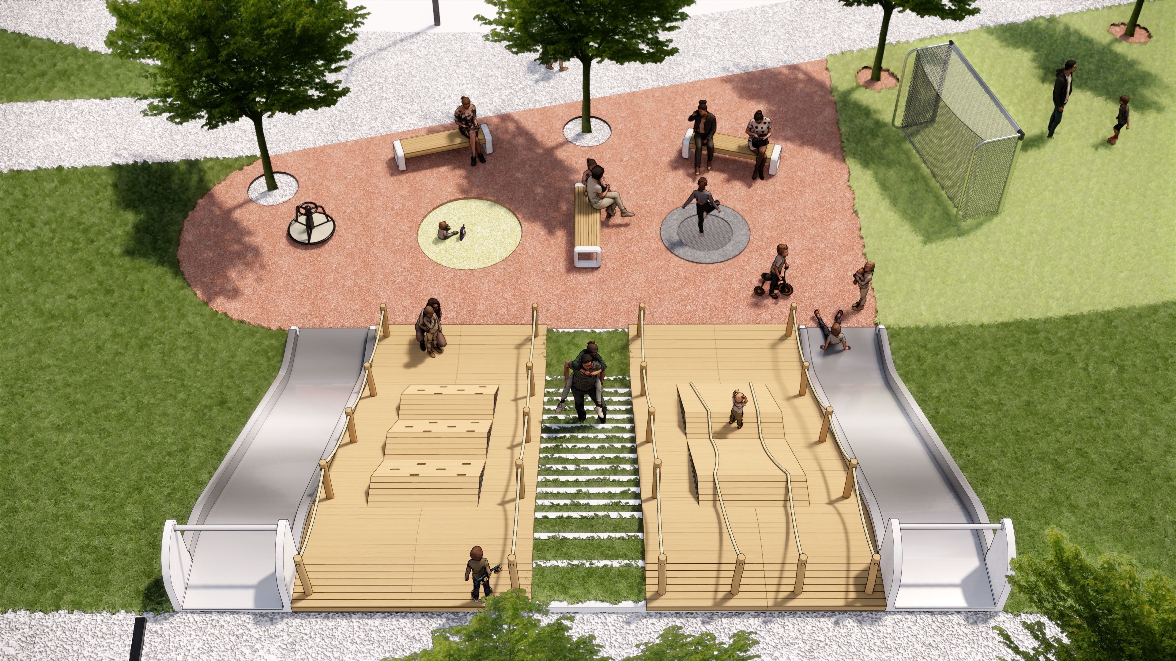 Childrens Playground with Two Slides and Ropes 3D model_3