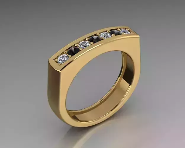 mens semi-square ring with diamonds
