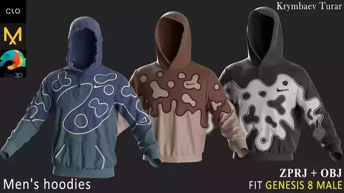 3 Hoodies Marvelous Designer project 