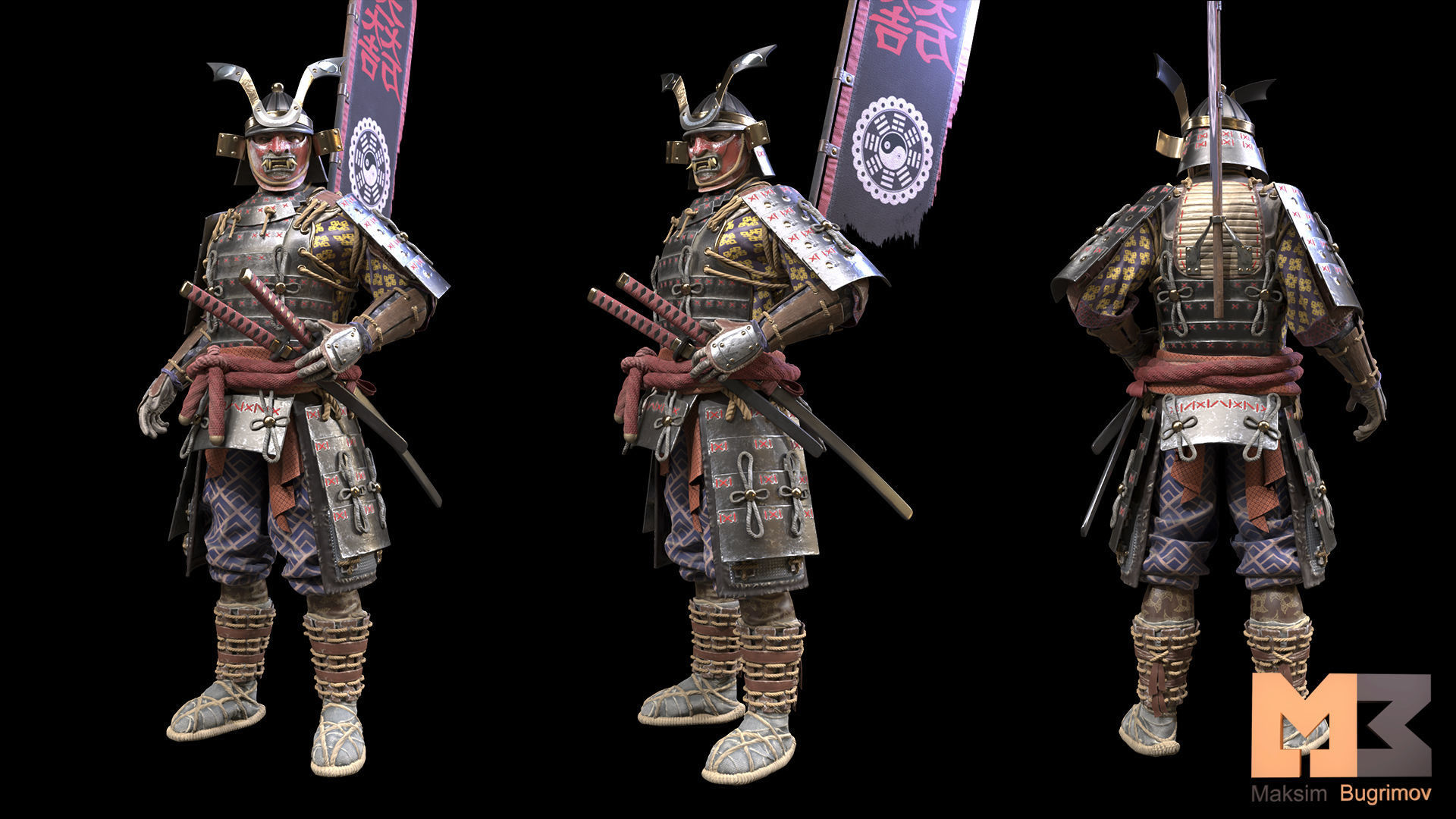 SAMURAI three swords Low-poly 3D model_4