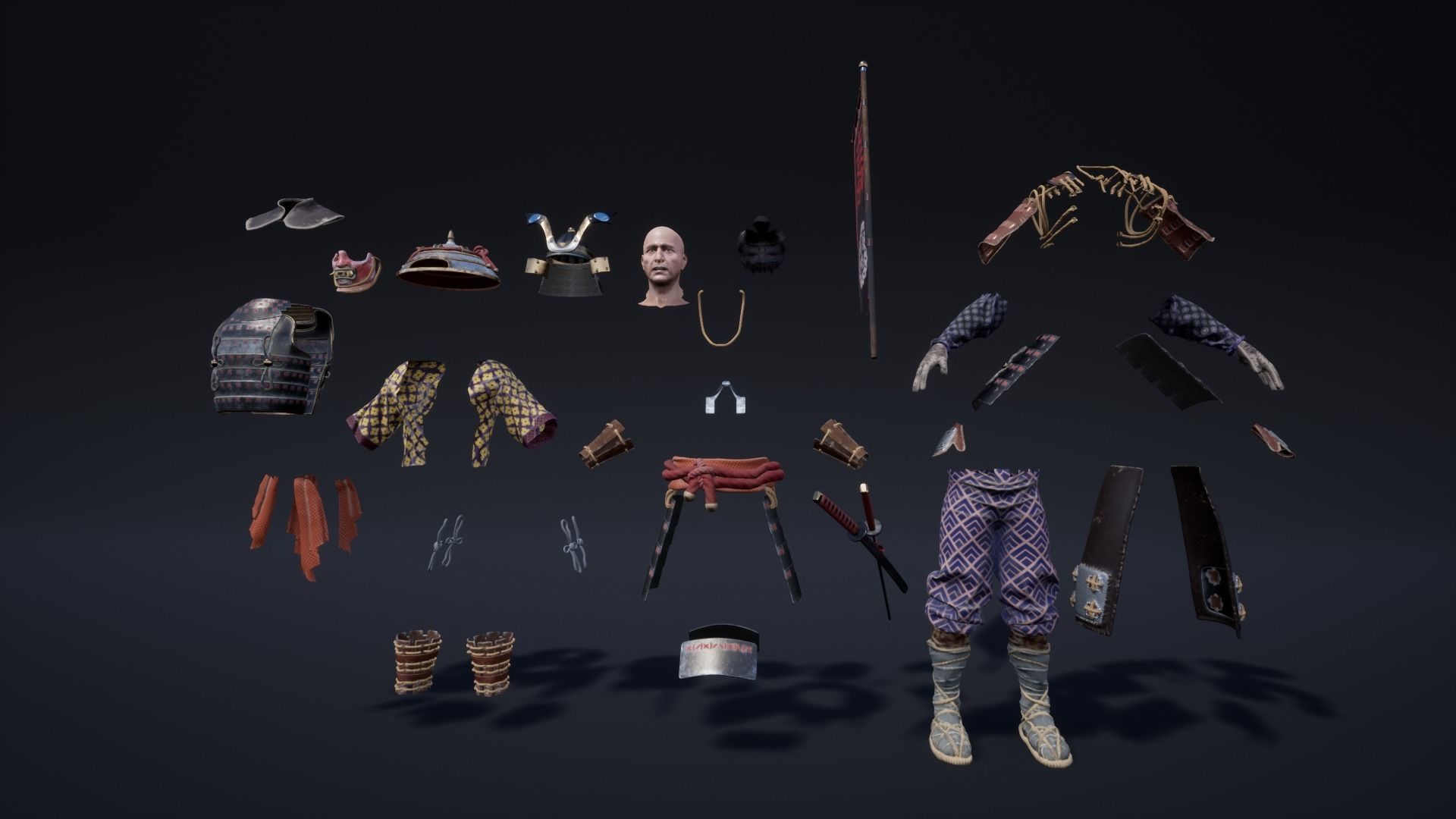 SAMURAI three swords Low-poly 3D model_9