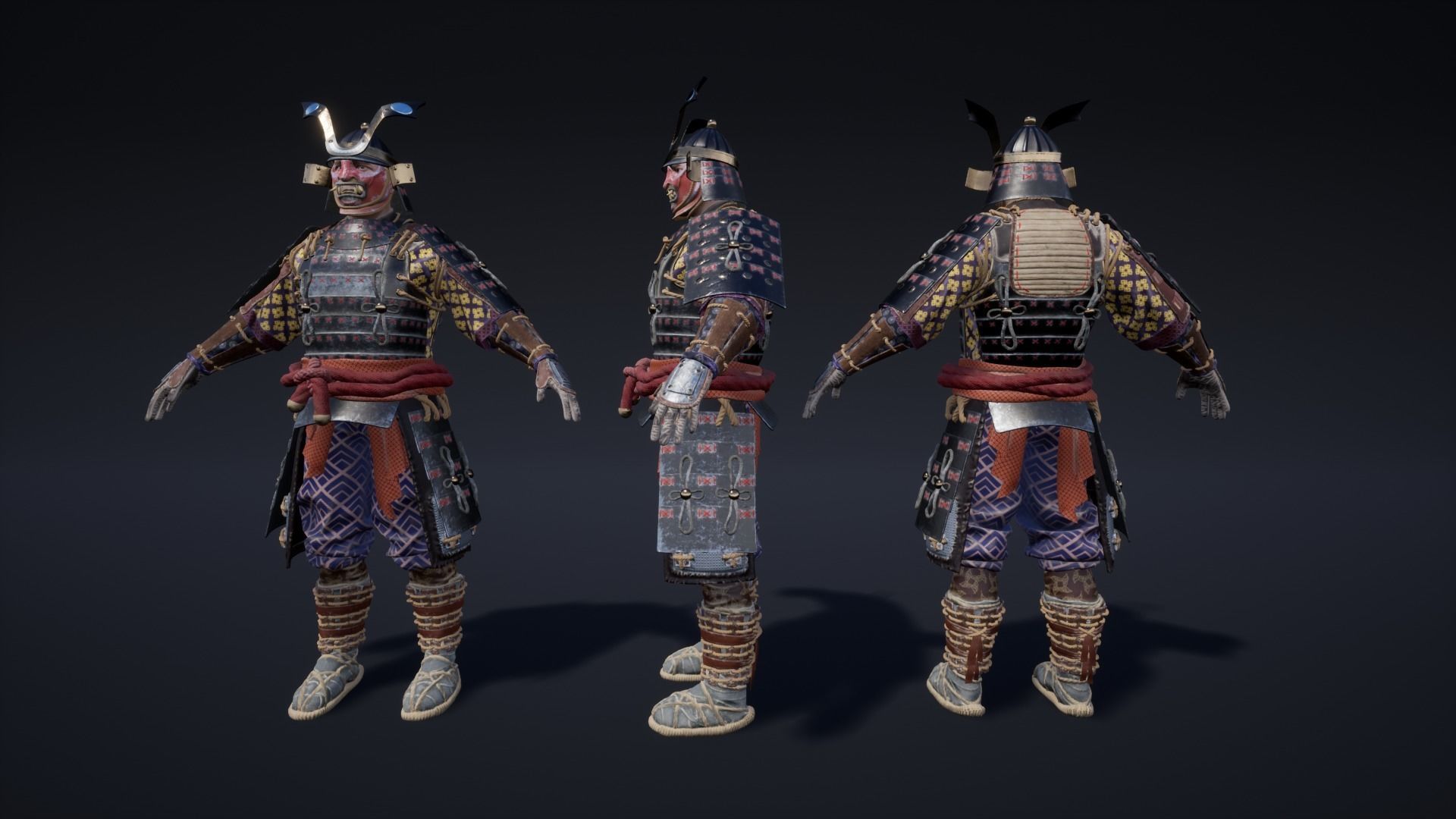 SAMURAI three swords Low-poly 3D model_7