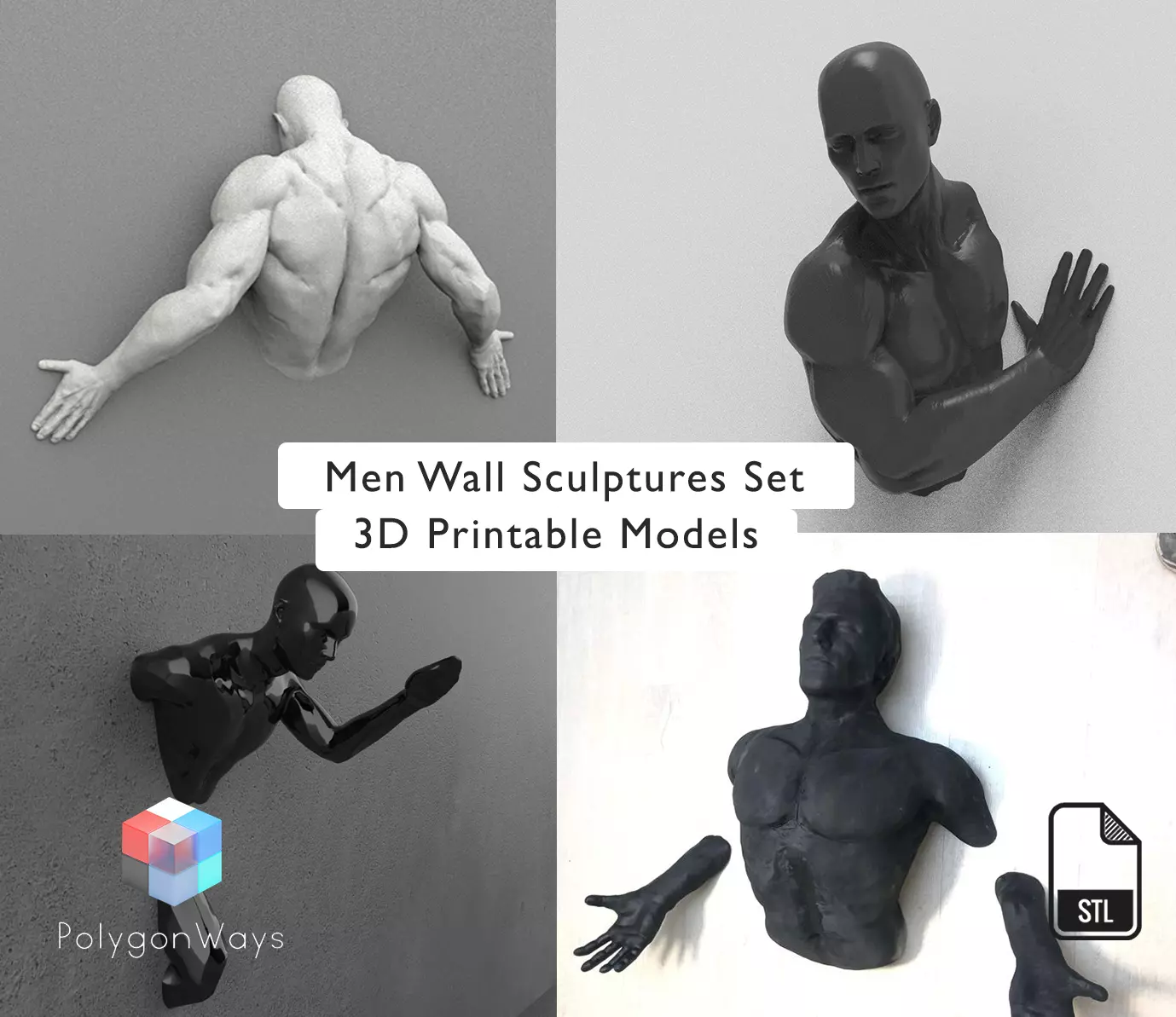 Men wall Sculptures set of 4 3D print model_0