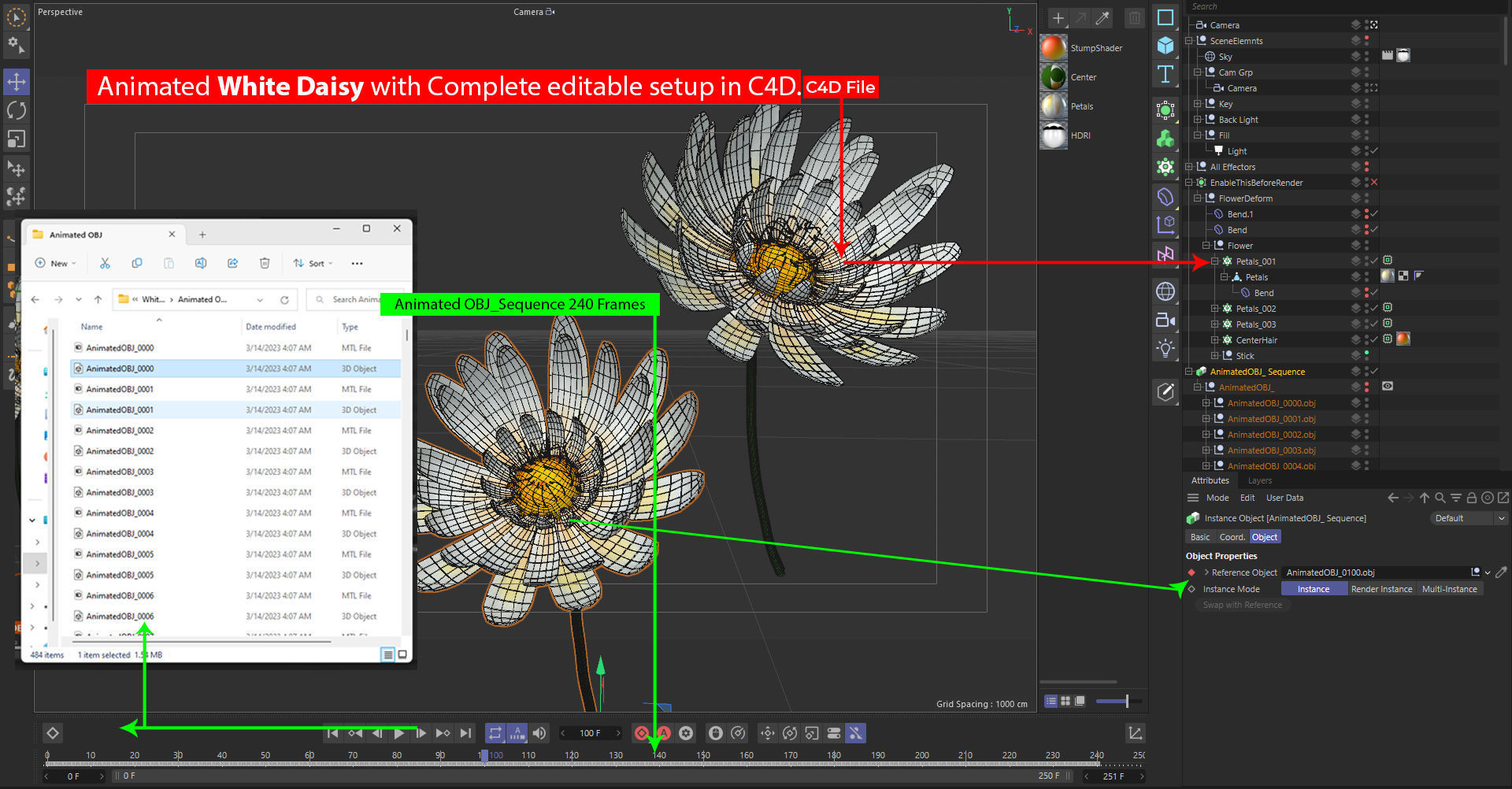 Beautiful Animated White Daisy Flower 3D model_5