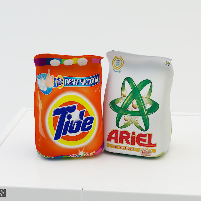 Washing machine Laundry basket  Washing powder 3D model_3
