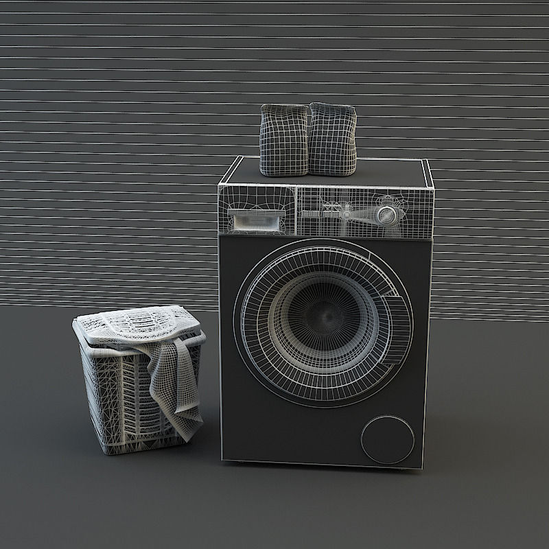 Washing machine Laundry basket  Washing powder 3D model_4