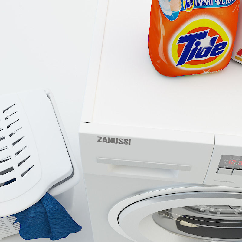 Washing machine Laundry basket  Washing powder 3D model_1