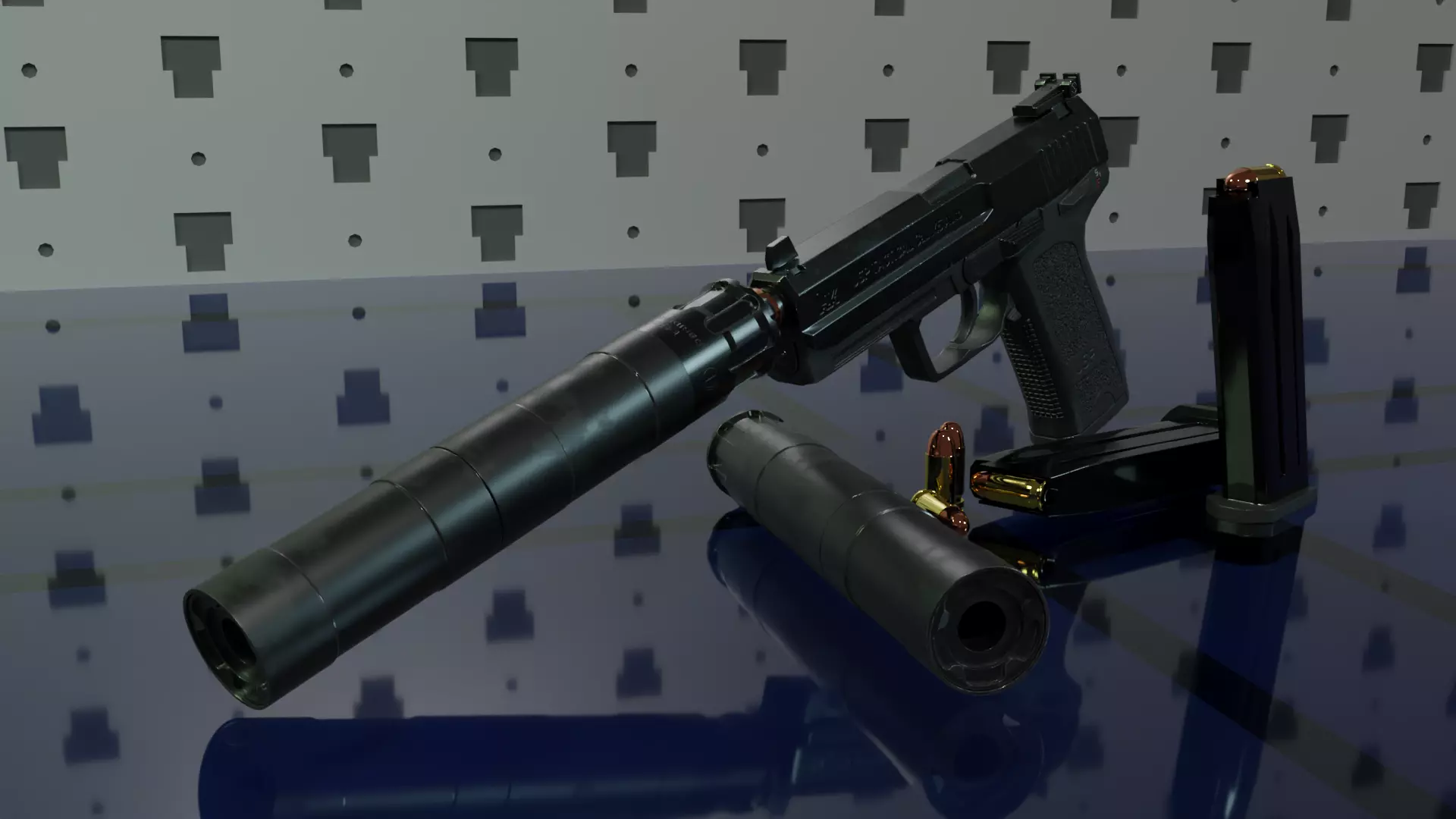 Rugged Supressor Silencer Obsidian 45 ACP Low-poly 3D model_0