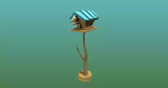 Stylized Birdshouse with Animated Bird
