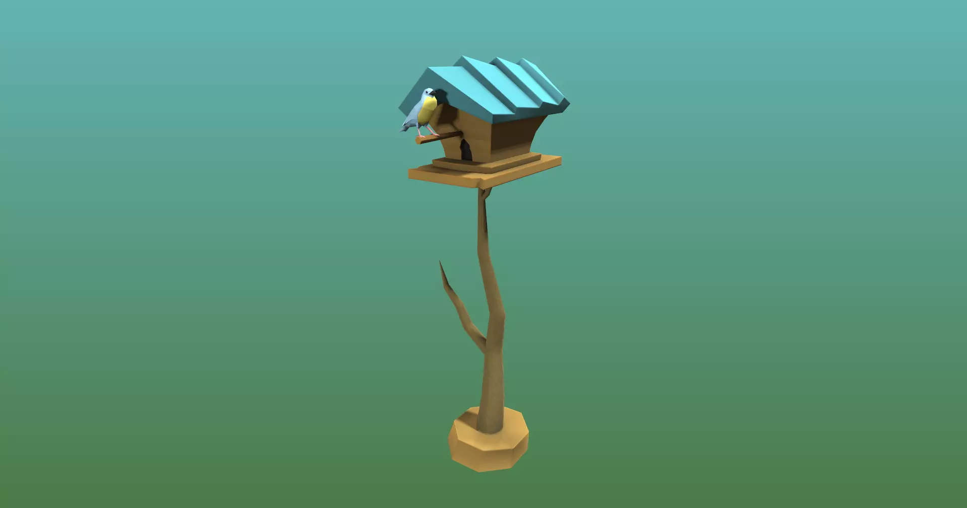 Stylized Birdshouse with Animated Bird Low-poly 3D model