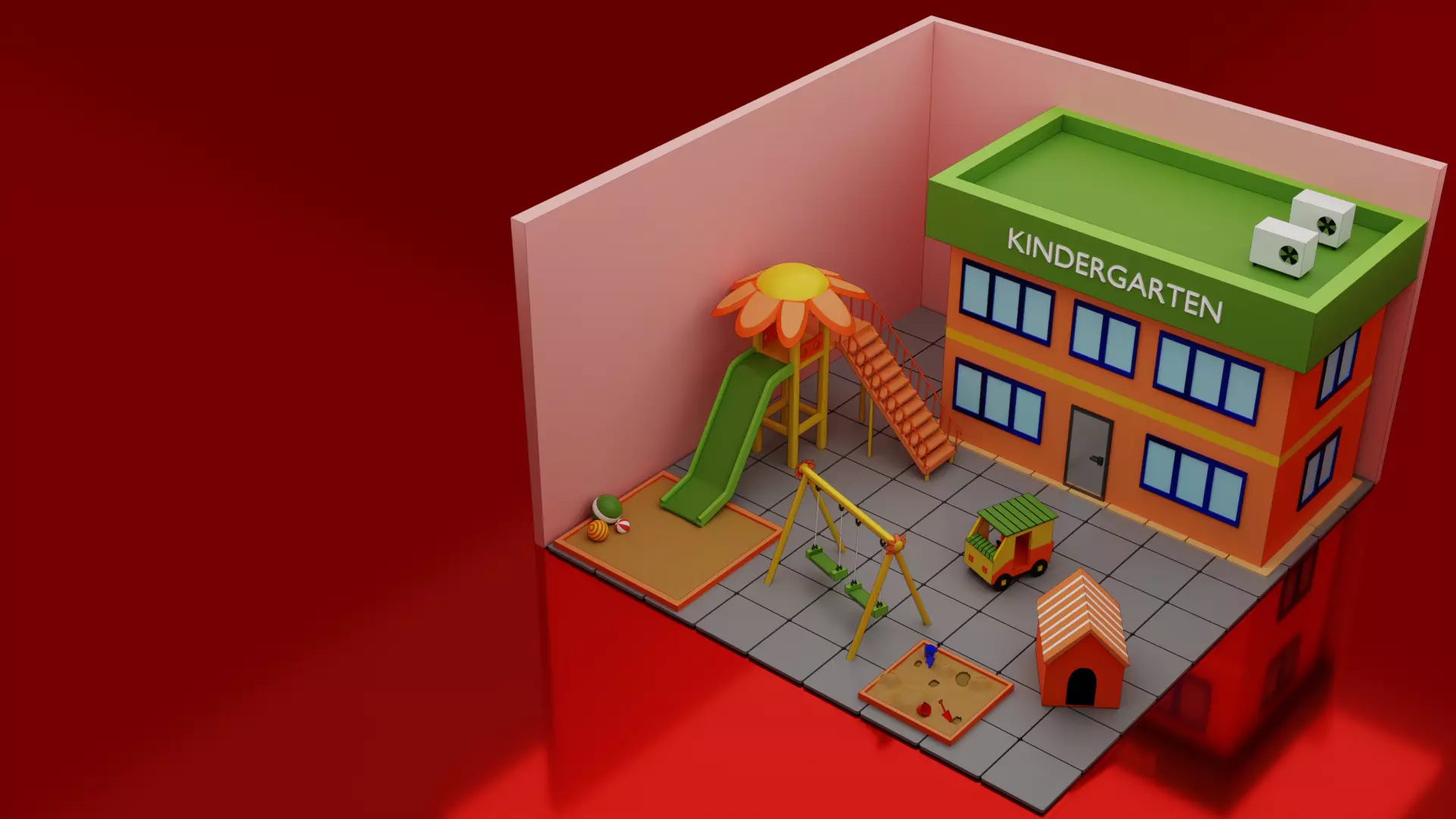 Kindergarten Playground Low-poly 3D model_0