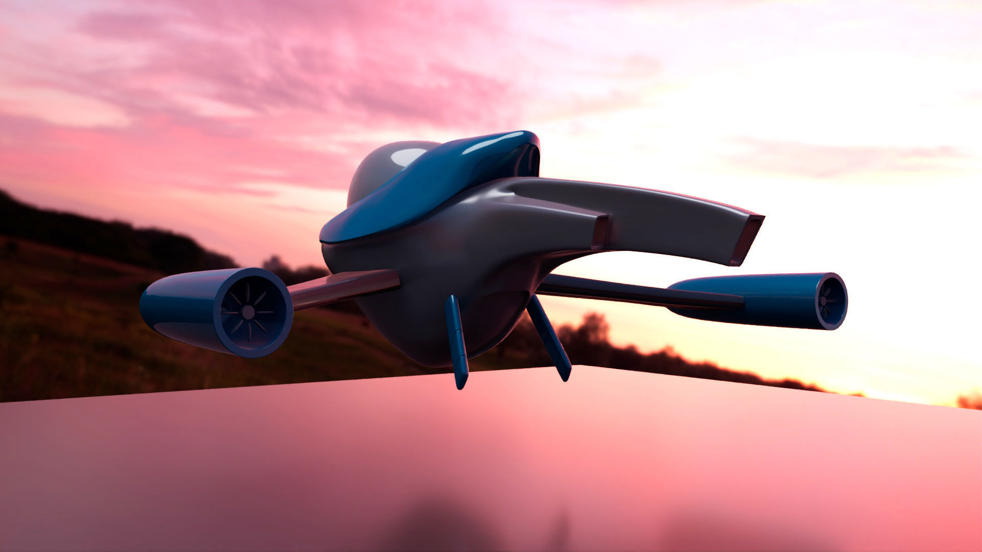 Futuristic Spacecraft Low-poly 3D model_1