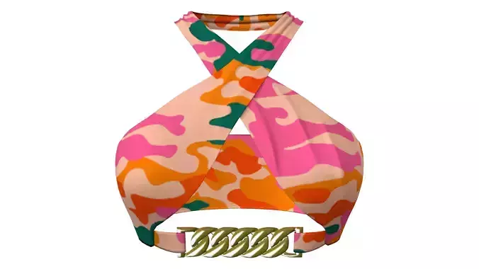 Watercolor Cross Neck Strap Bikini Top