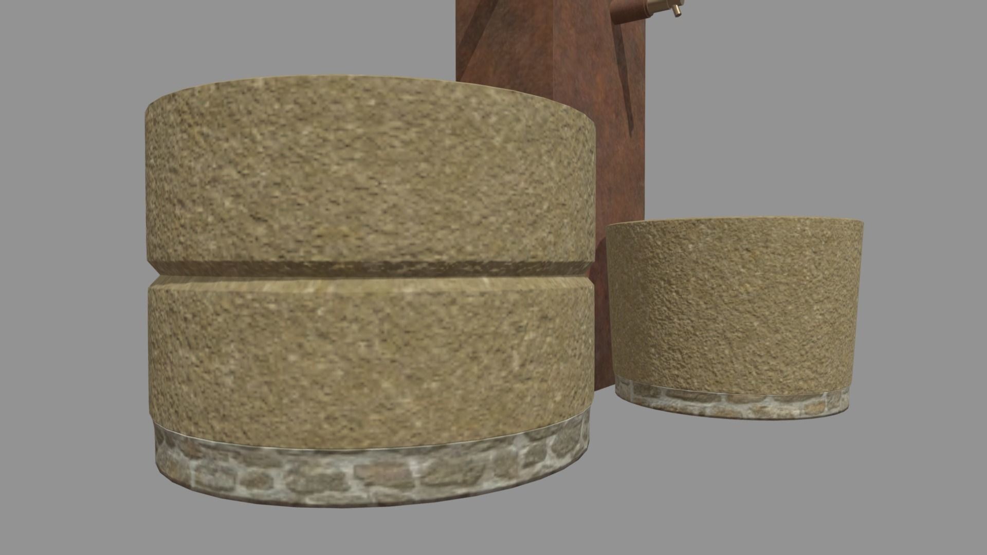 Low Poly Fountain set of wooden buckets Low-poly 3D model_6