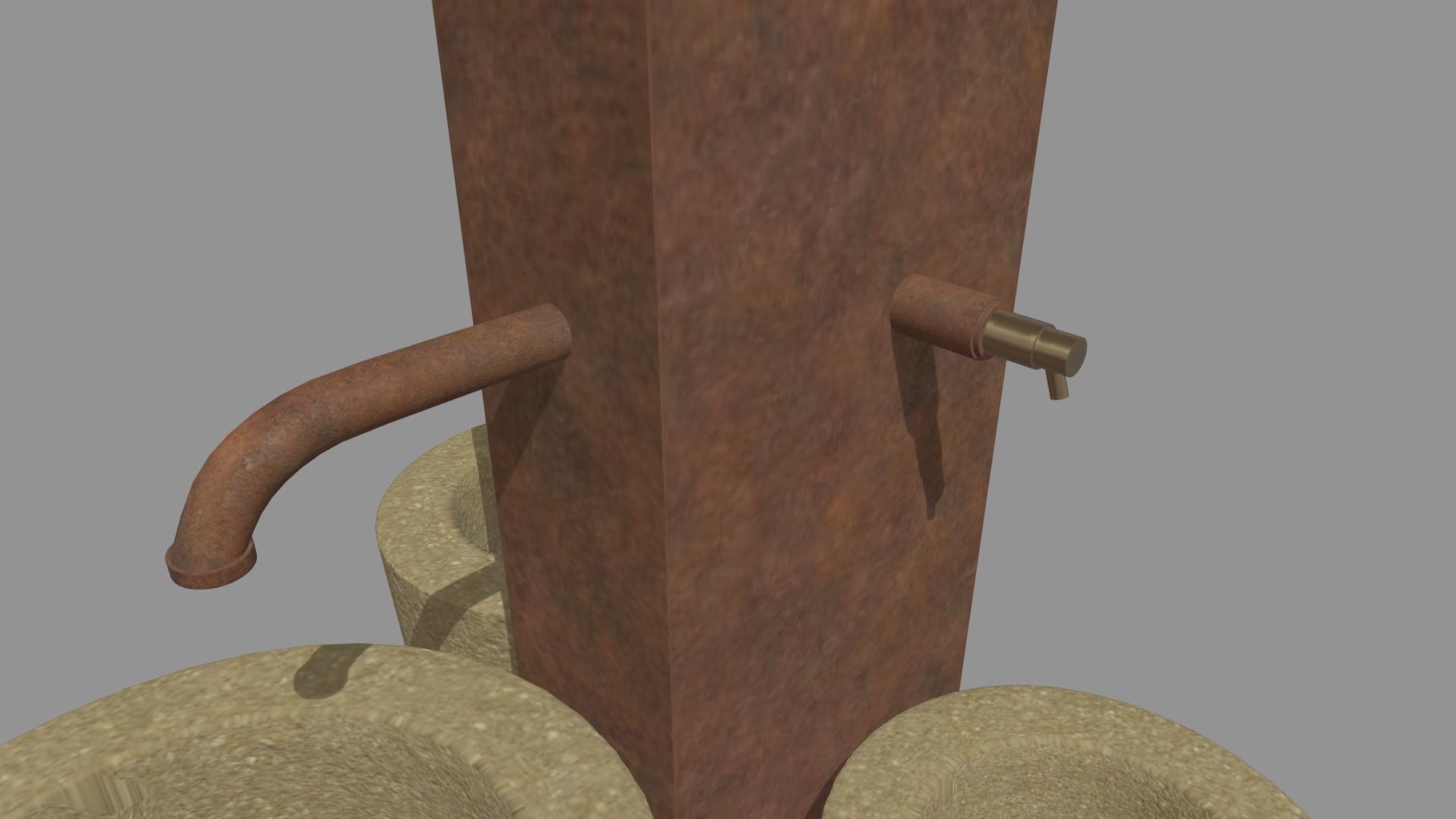 Low Poly Fountain set of wooden buckets Low-poly 3D model_5