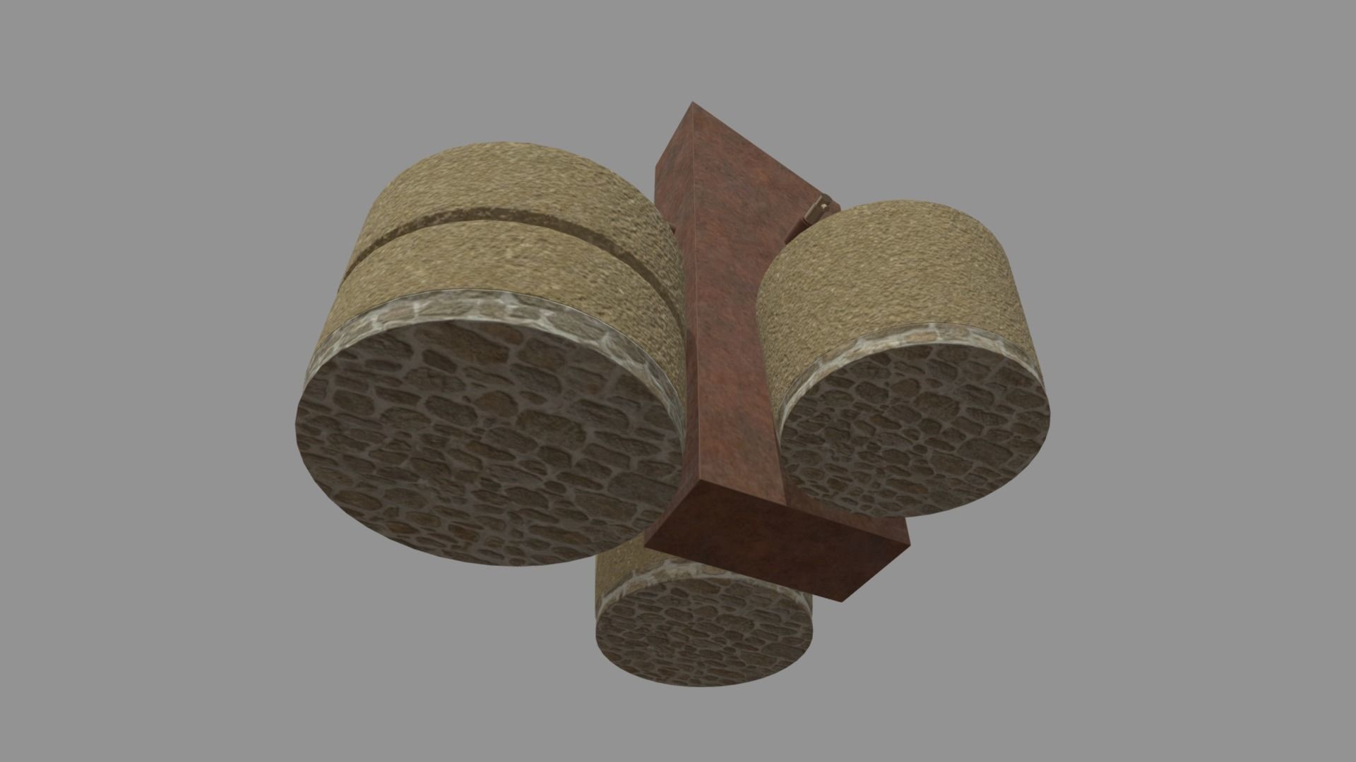Low Poly Fountain set of wooden buckets Low-poly 3D model_3