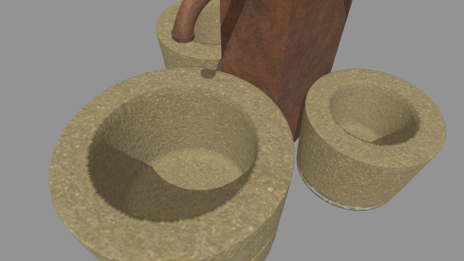Low Poly Fountain set of wooden buckets Low-poly 3D model_4