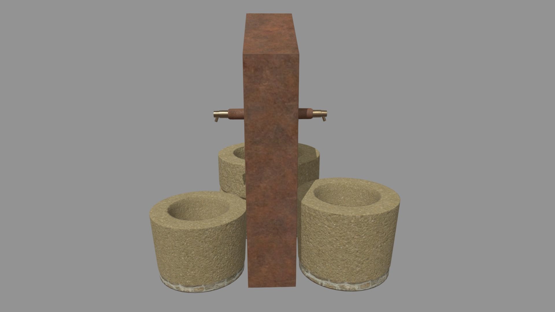 Low Poly Fountain set of wooden buckets Low-poly 3D model_2