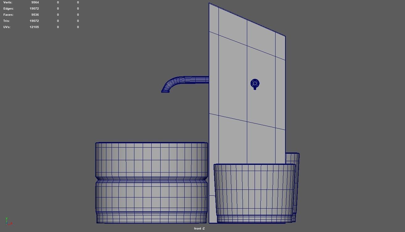 Low Poly Fountain set of wooden buckets Low-poly 3D model_12