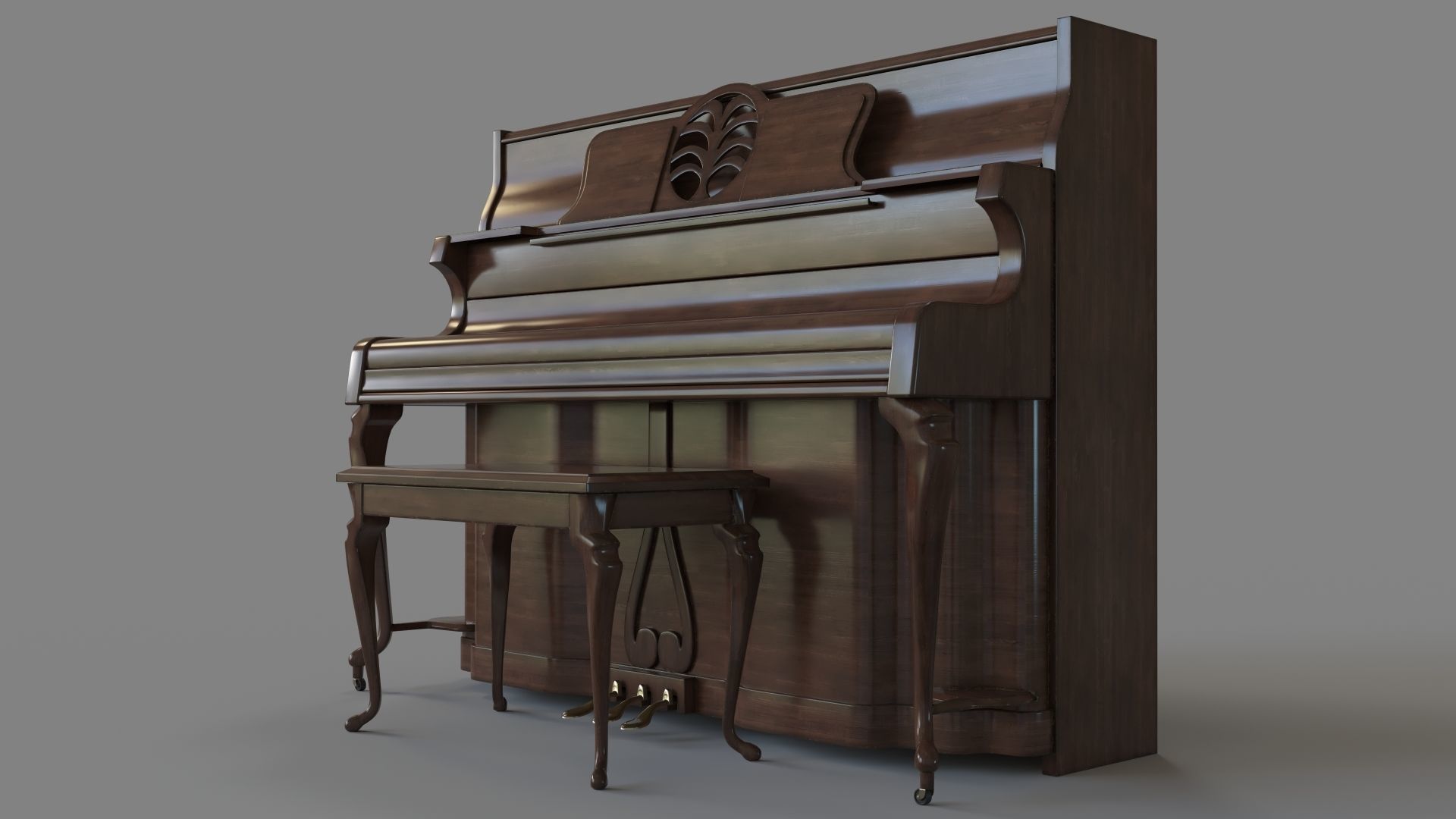 Musical Instrument Upright Piano 3D model_4