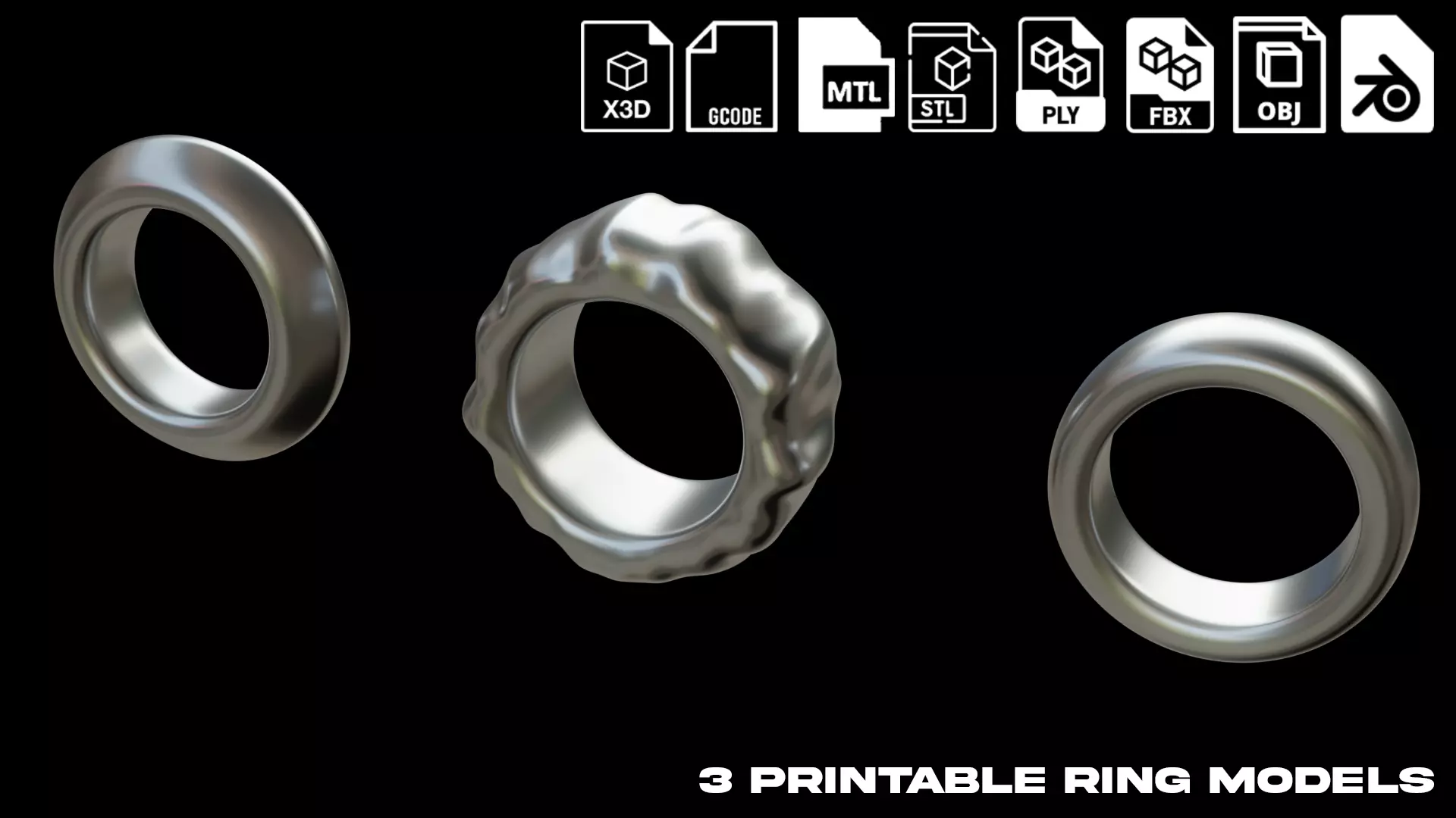 3 printable ring models 3D print model_0