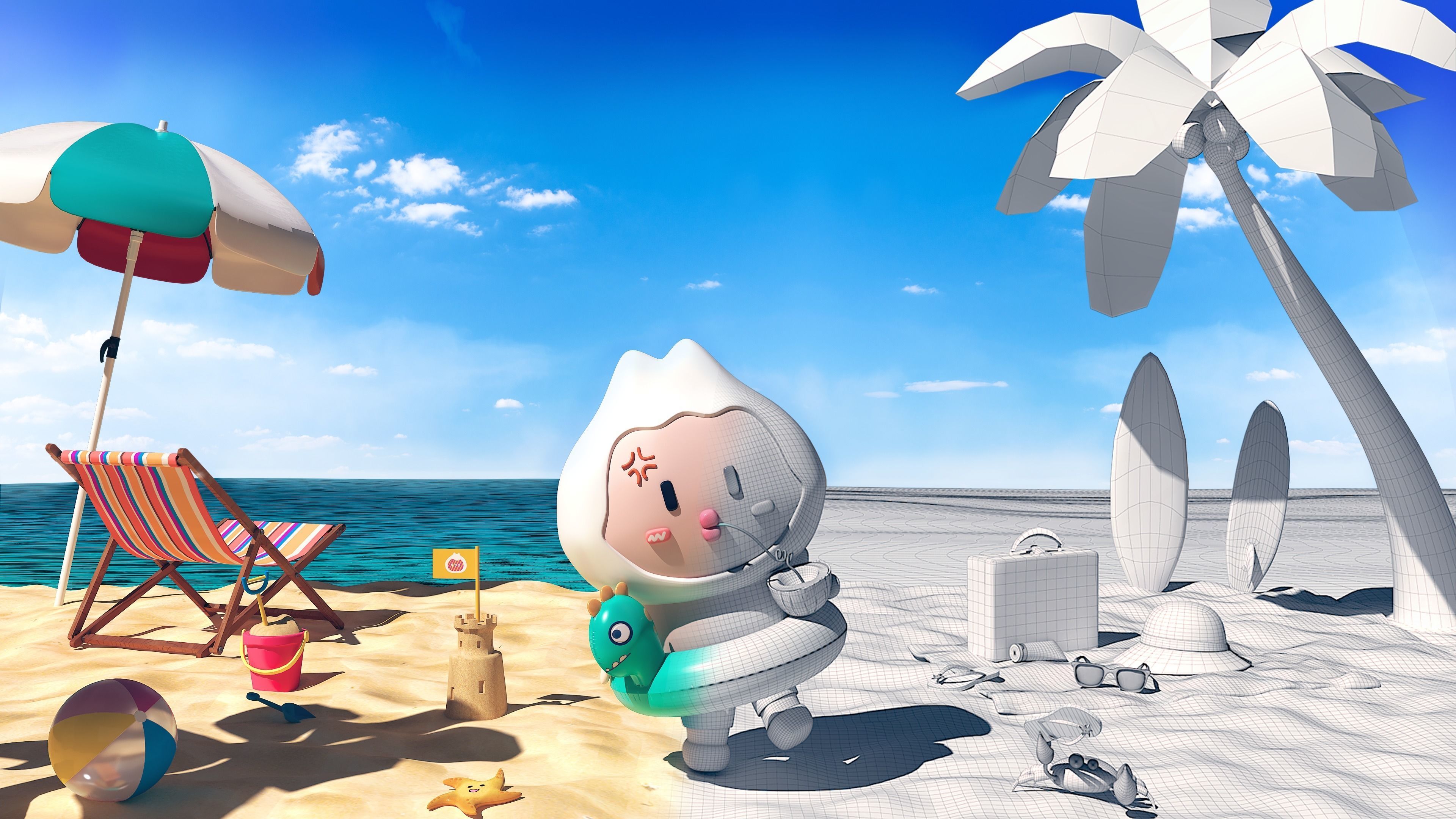 3D beach animal crossing character on Low-poly 3D model_1