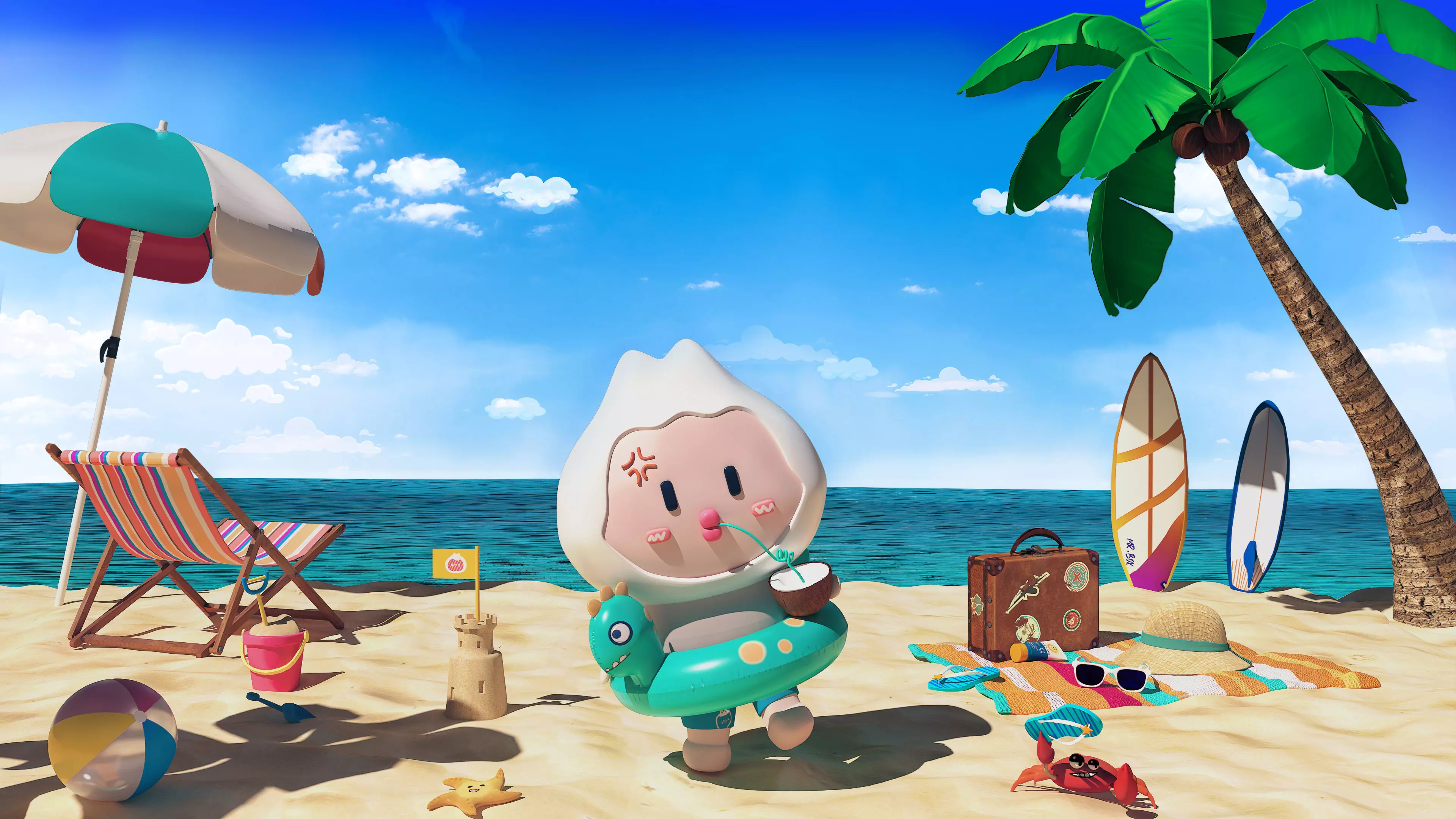 3D beach animal crossing character on Low-poly 3D model_0