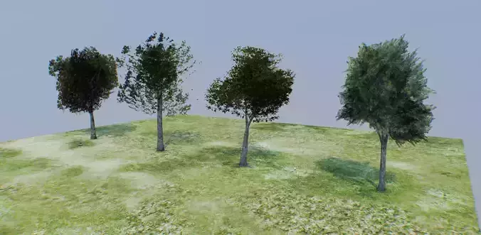 low-poly trees four on grassy field