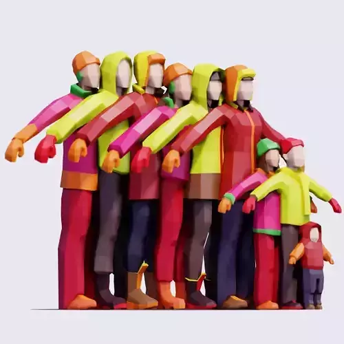 Winter People - Animated and Rigged Low-poly 3D model