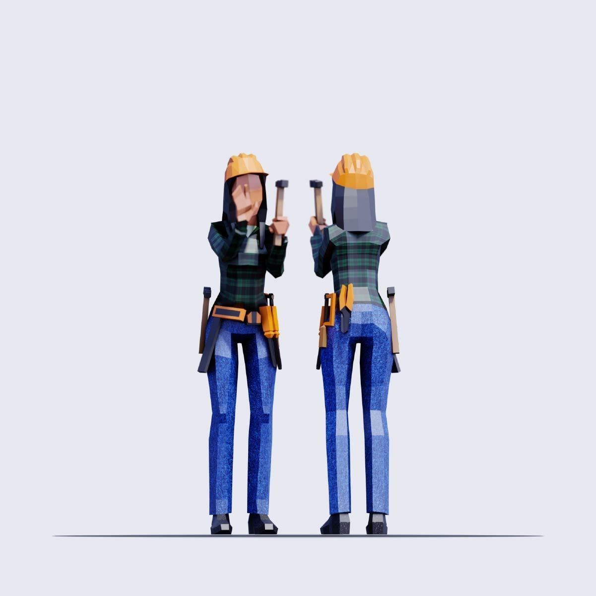 Low Poly Constructors Pack - Animated and Rigged Low-poly 3D model_2