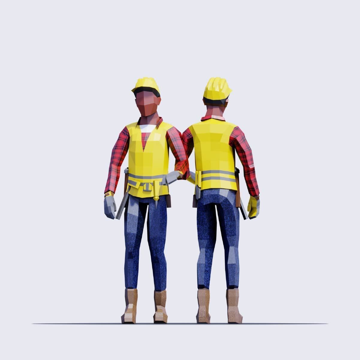 Low Poly Constructors Pack - Animated and Rigged Low-poly 3D model_7
